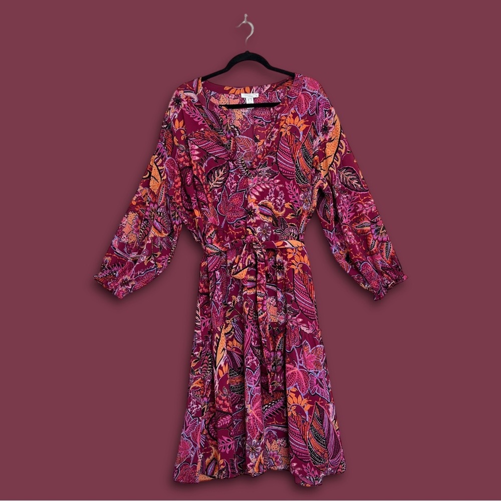 Long Sleeve Tie Waist Midi Dress